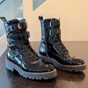 Patented Leather Black Combat Boots